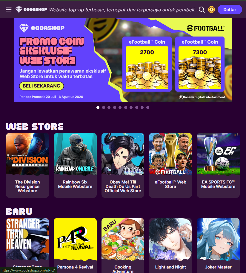 Codashop Dashboard Game Topup Mockup